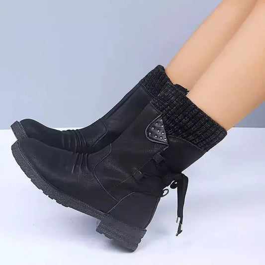 Knitted Cuff Round Toe Boots Simply Love