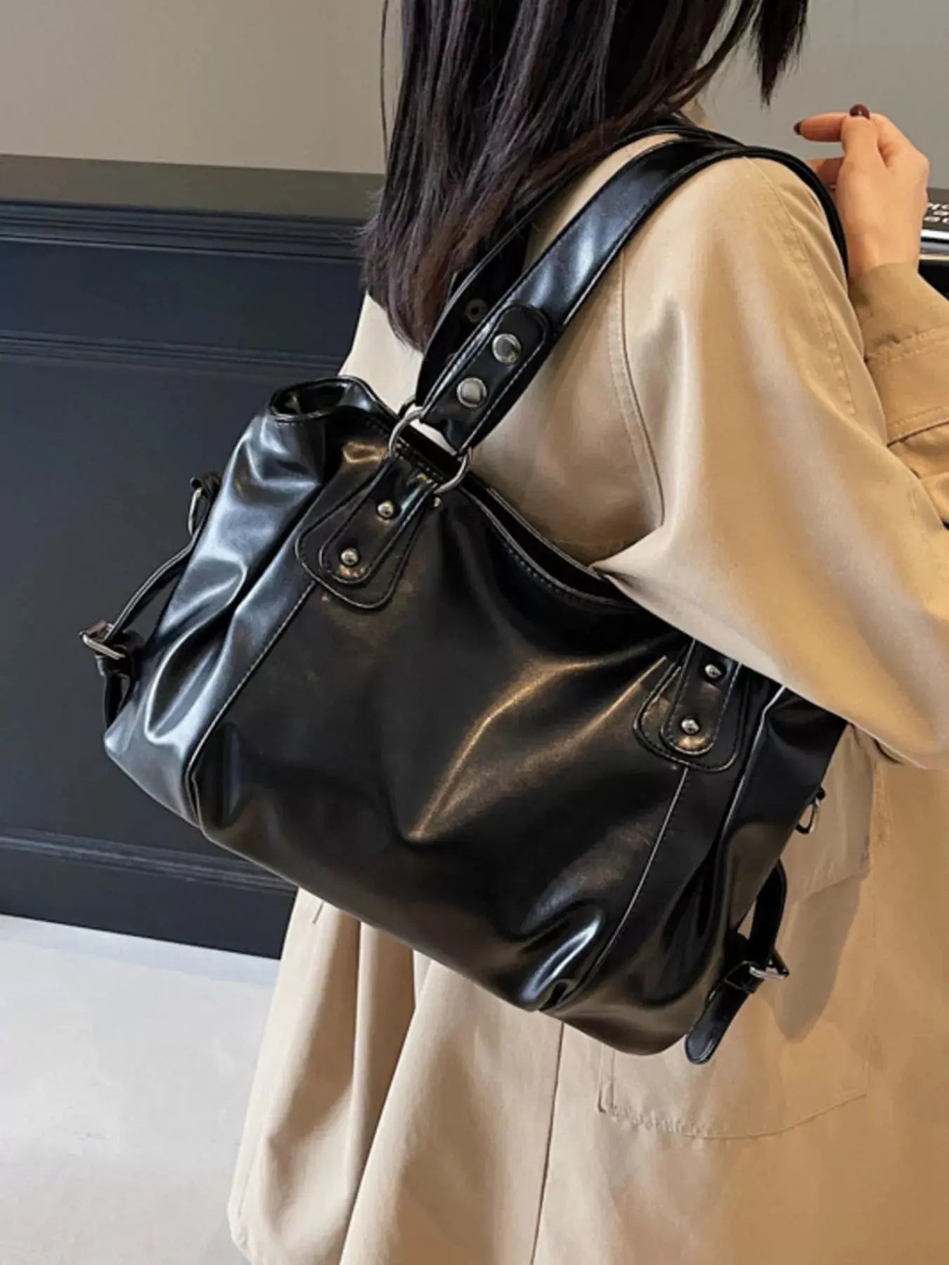 Vintage Style PU Leather Handbag Large Tote With Shoulder Straps Simply Love