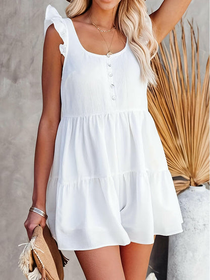 Full Size Ruffled Scoop Neck Sleeveless Romper.