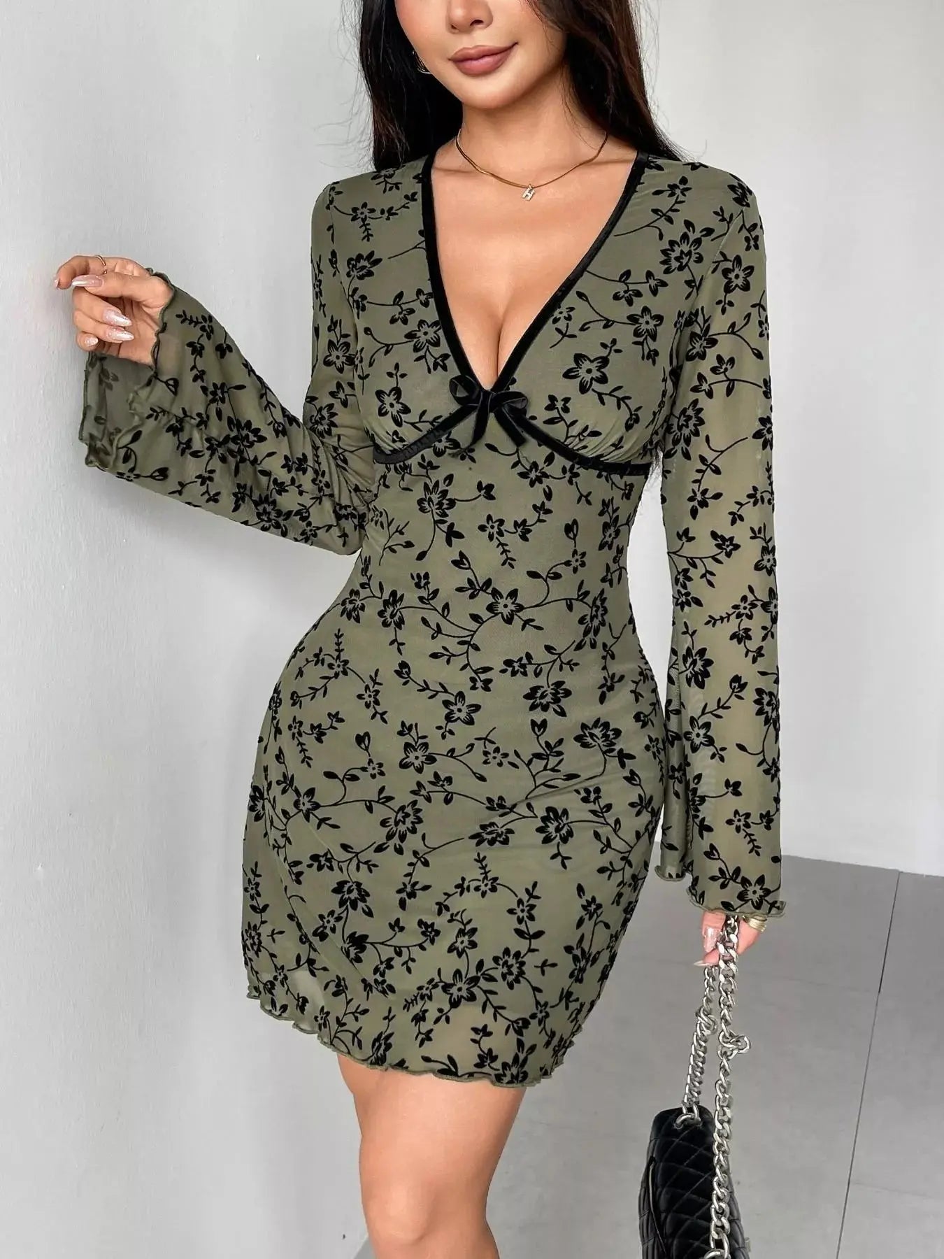 Floral Print Flare Sleeve Mini Dress Simply Love