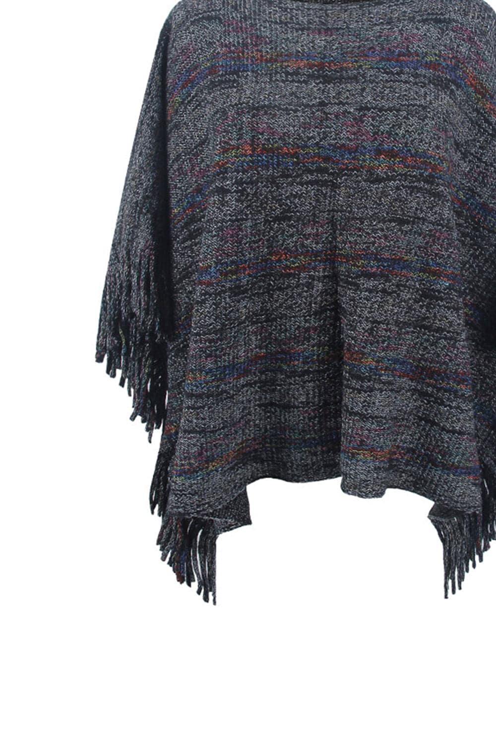 Round Neck Fringe Detail Sleeve Poncho.