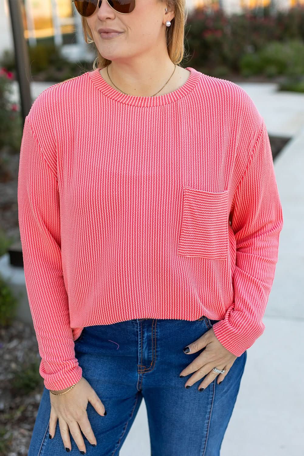 Peach blossom ribbed tee plus size - Love Salve 