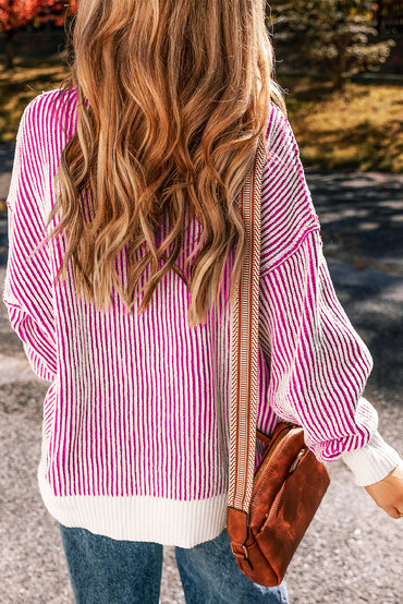 Chic pink striped loose-fit sweater