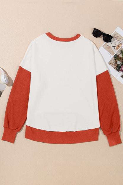 Contrast Round Neck Long Sleeve Sweatshirt.