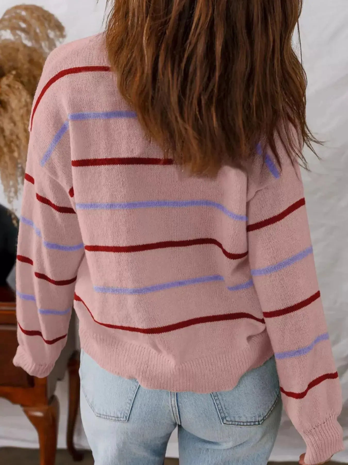 Striped Knit Round Neck Sweater Simply Love