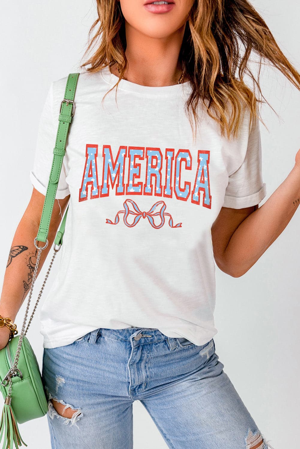 AMERICA Round Neck Short Sleeve T-Shirt.