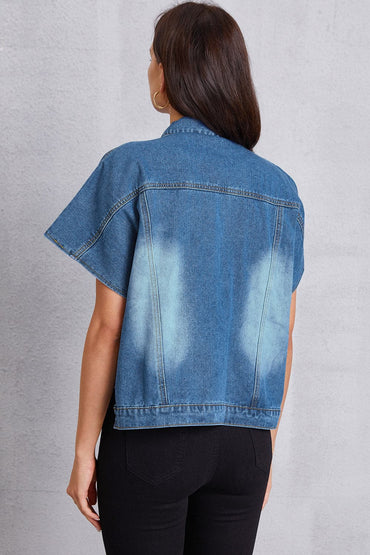 Pocketed Button Up Short Sleeve Denim Top.