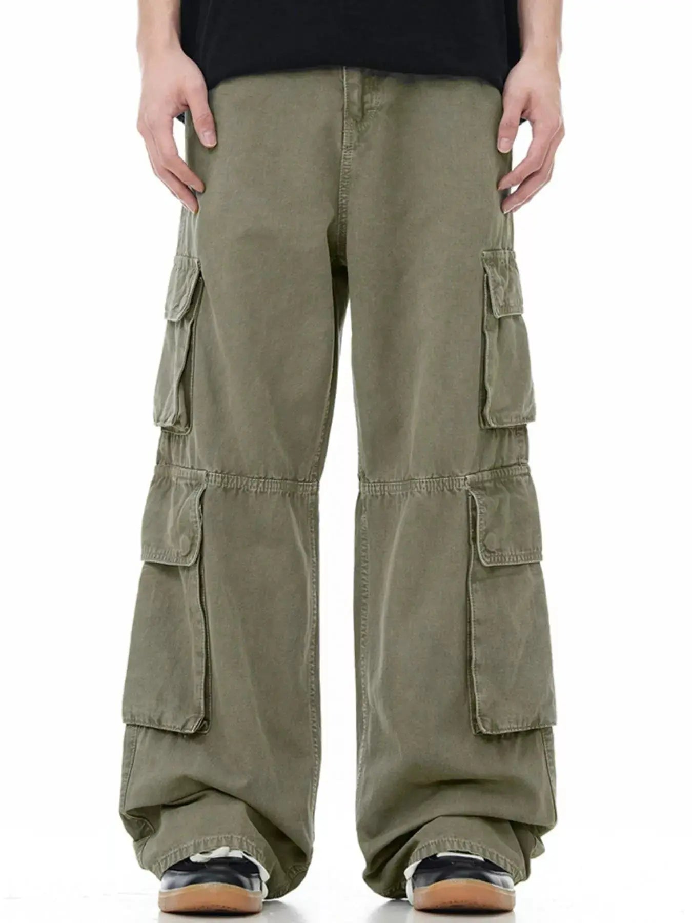 Men's Loose Fit Cargo Pants Olive With Multiple Utility Pockets Simply Love