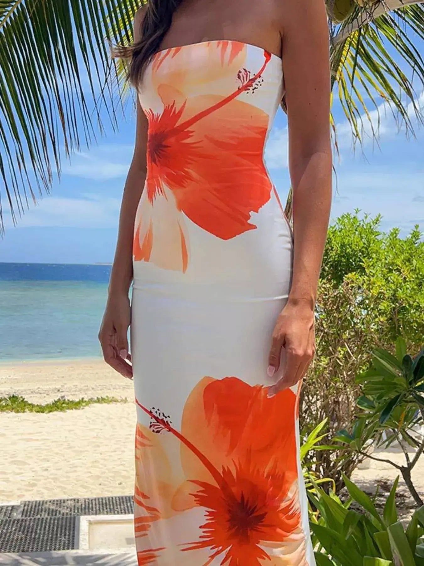 Floral Print Strapless Bodycon Maxi Dress Simply Love