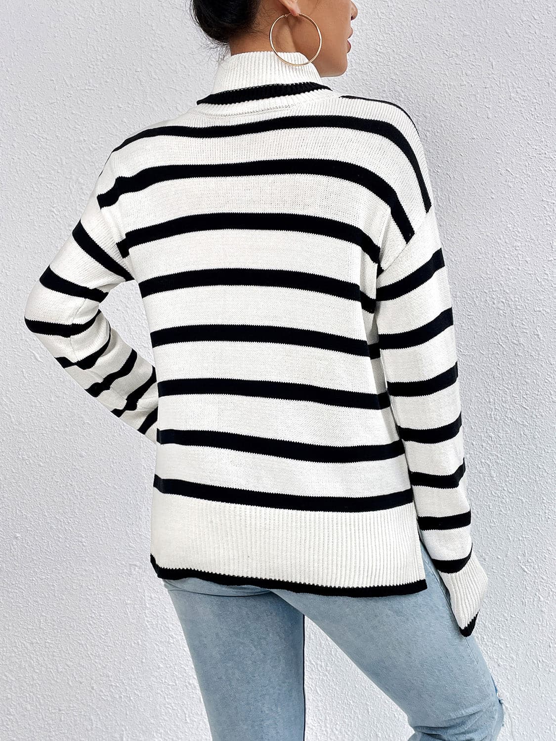 Striped Turtleneck Long Sleeve Sweater.