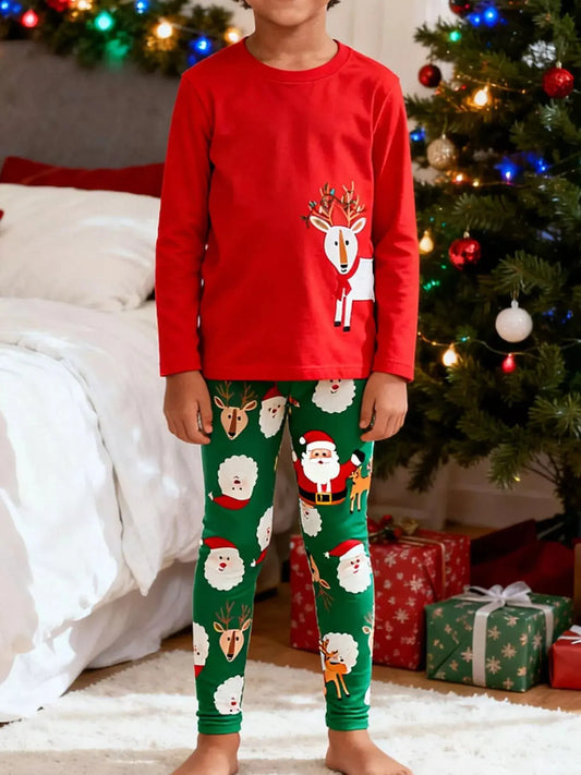 Kids Christmas Pajama Set Reindeer Santa Two Piece Cotton Simply Love
