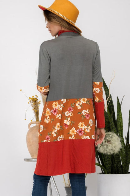 Celeste floral print color block cardigan for all-day comfort