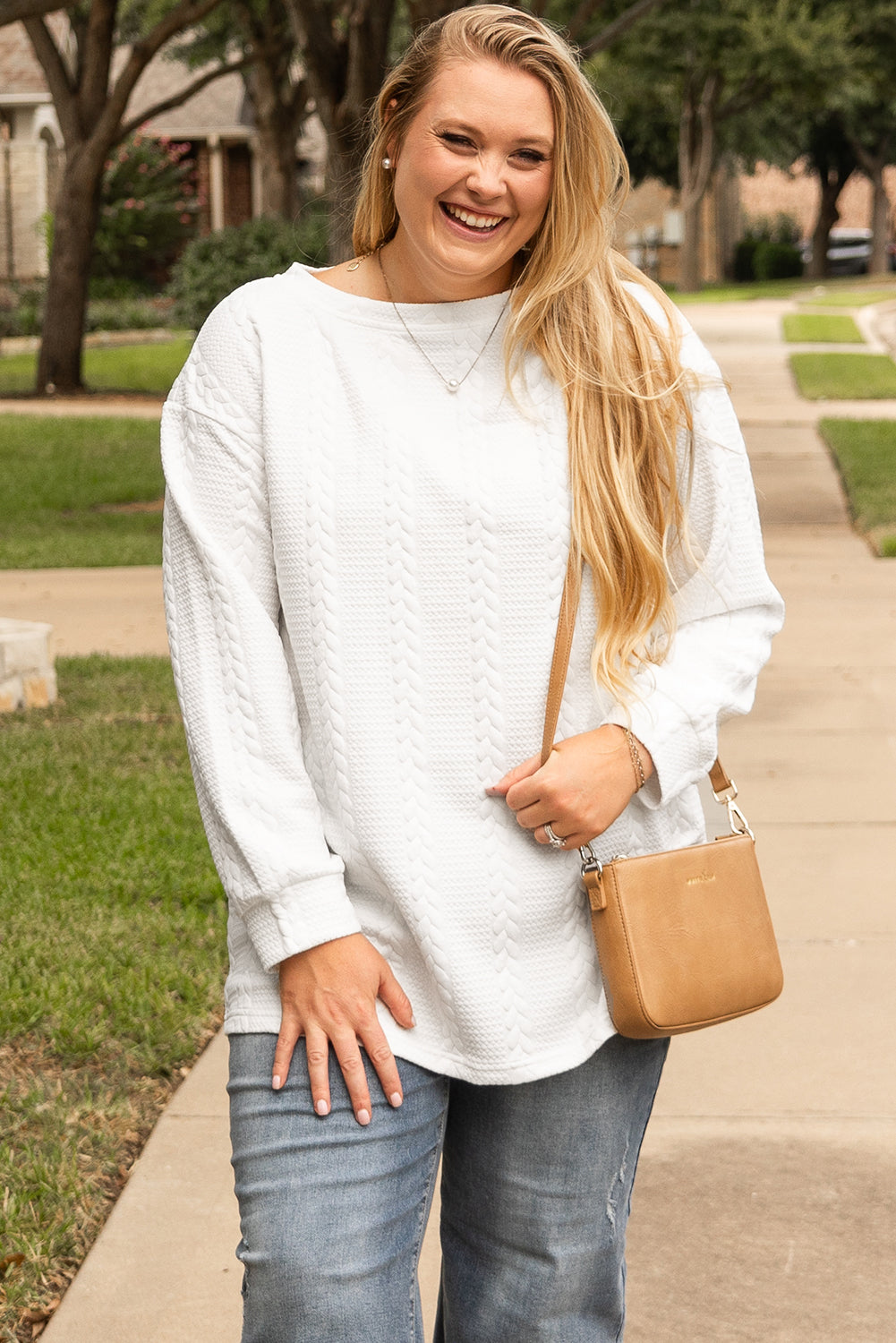 Chic white cable knit plus size top