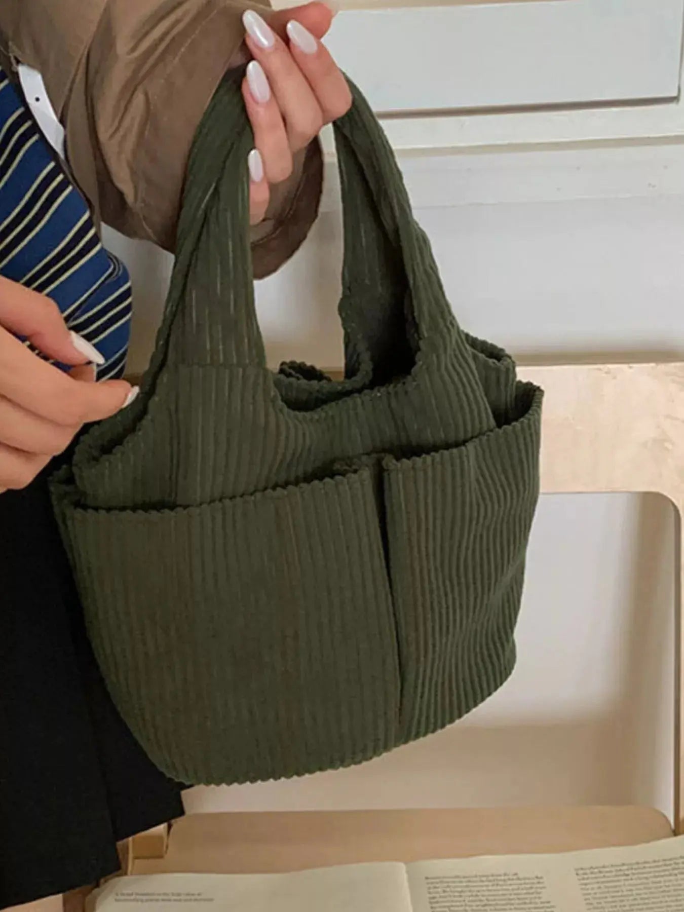Corduroy Solid Color Handbag Simply Love