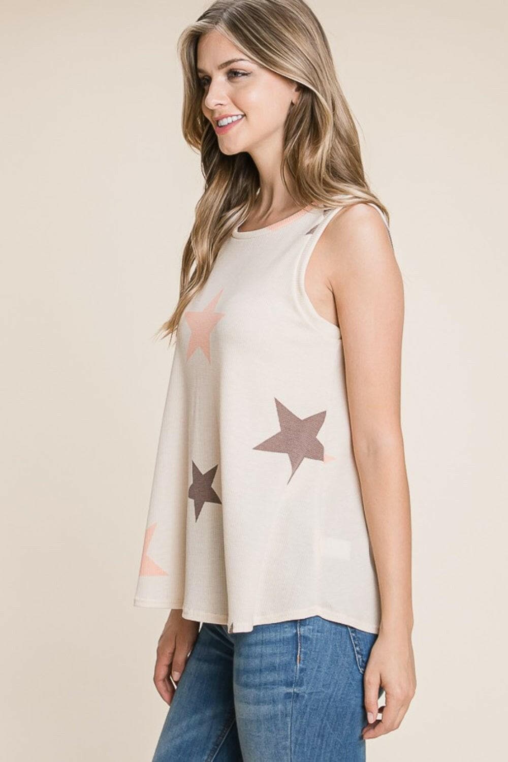 BOMBOM Star Print Round Neck Tank.