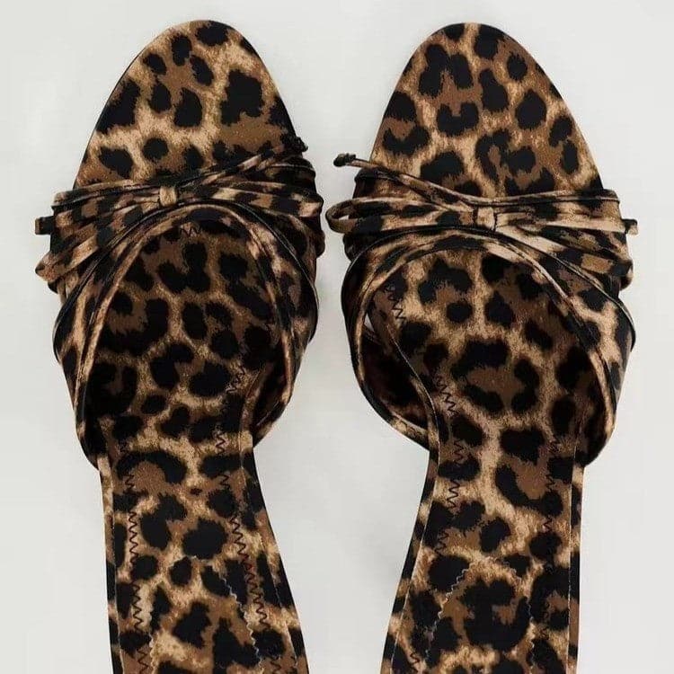 Bow Leopard Kitten Heel Sandals.