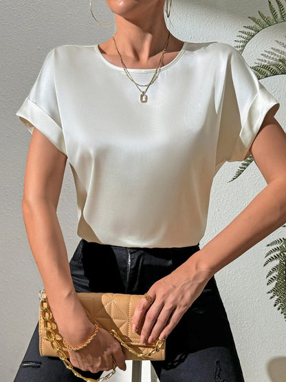 Round Neck Short Sleeve Blouse.