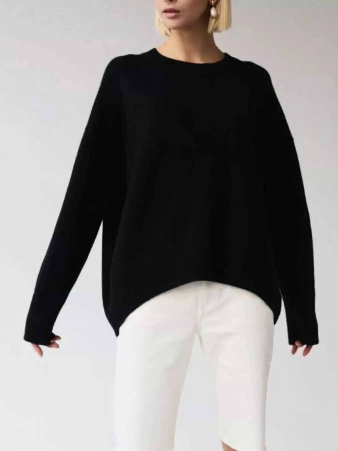 Ribbed Hem Round Neck Sweater Simply Love