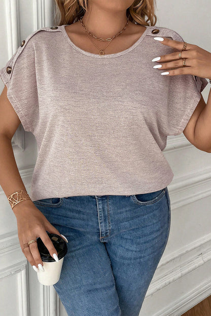 Chic plus size batwing sleeve tee with button accents