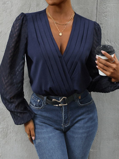 Ruched Surplice Long Sleeve Bodysuit.