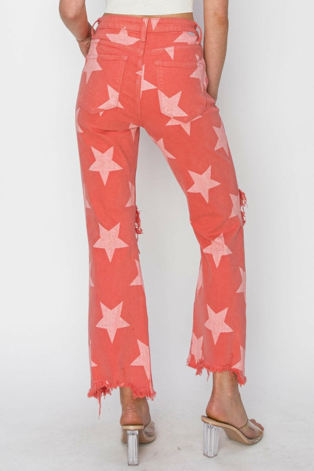 RISEN Full Size Distressed Raw Hem Star Pattern Jeans.