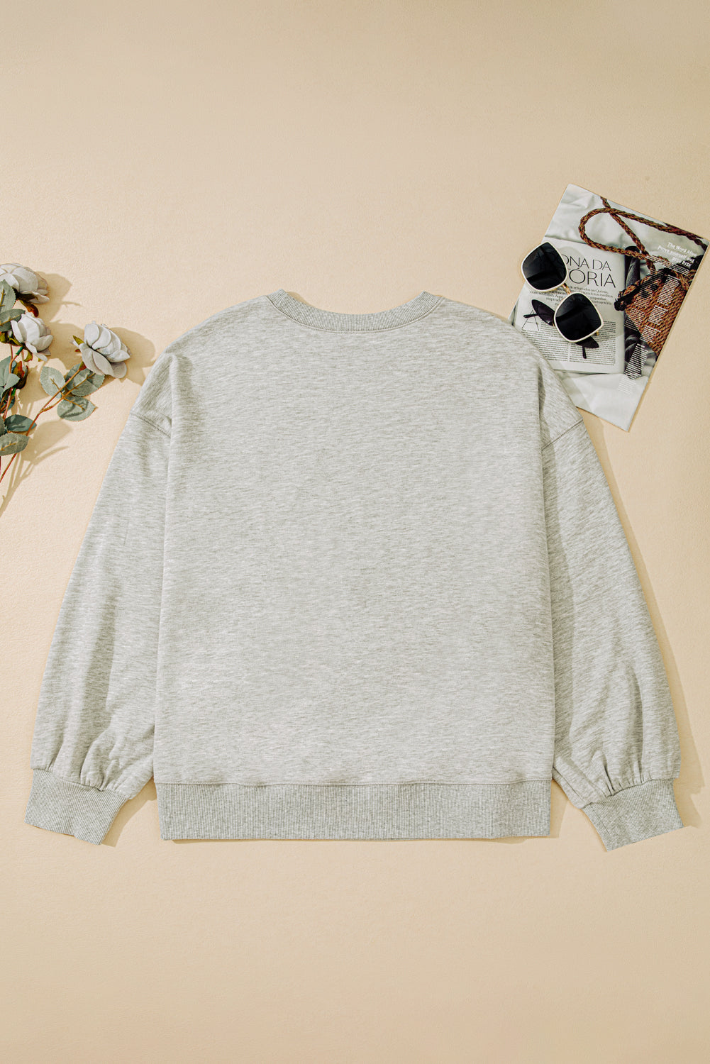 Light Grey Plus Size Embroidered Drop Shoulder Sweatshirt