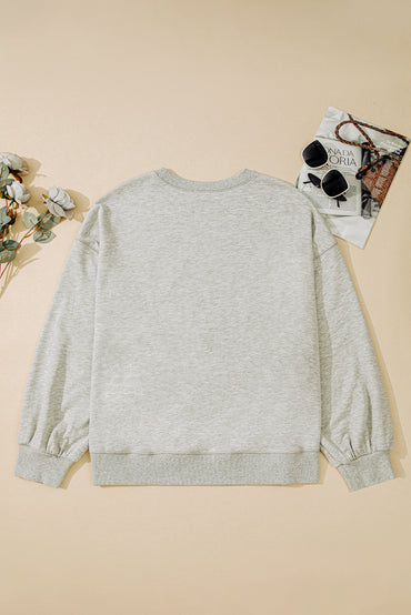 Light Grey Plus Size Embroidered Drop Shoulder Sweatshirt