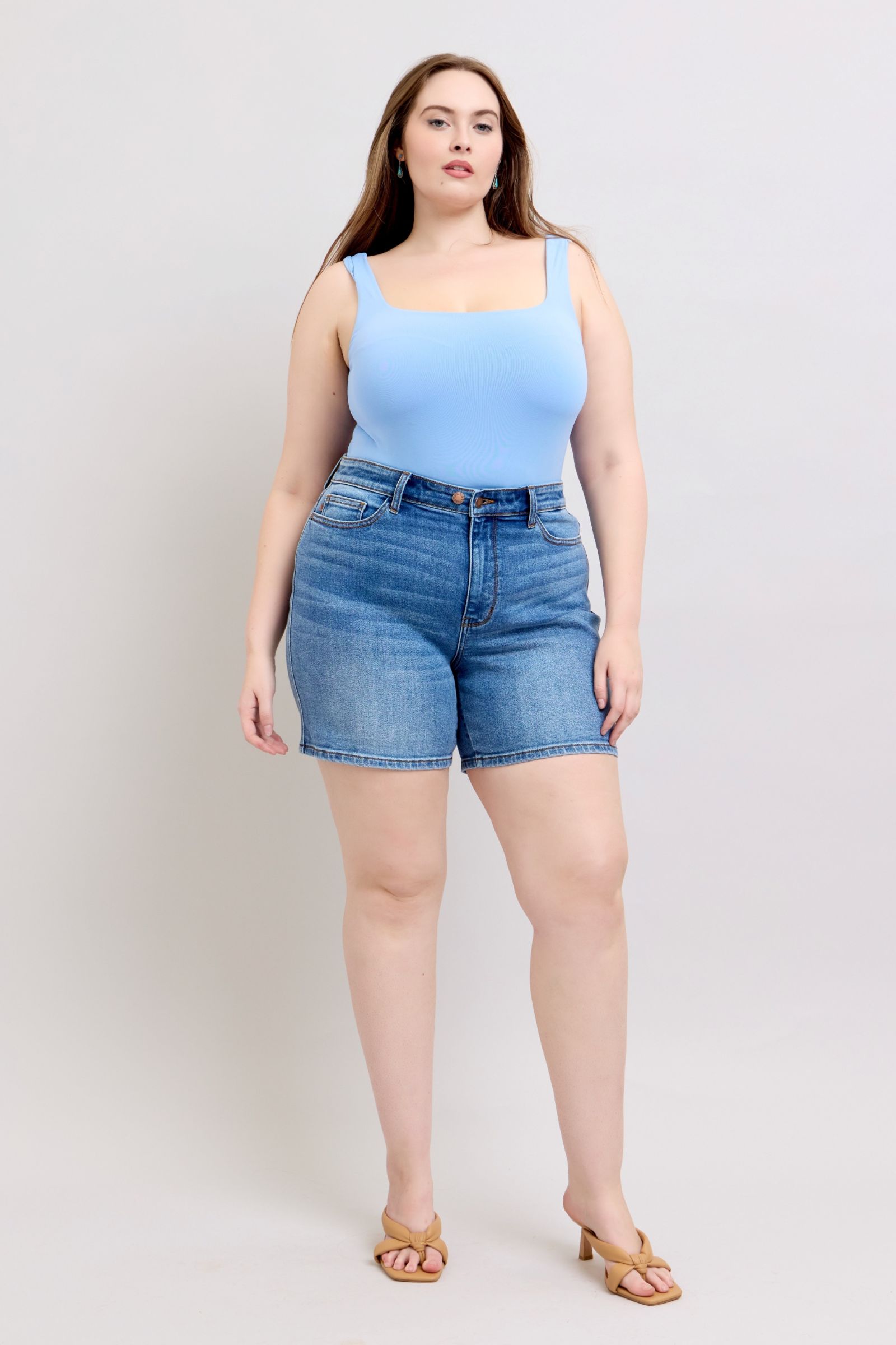 Judy Blue Full Size 2 Button Denim Shorts with Pockets Plus Size Coco’s Tee Boutique