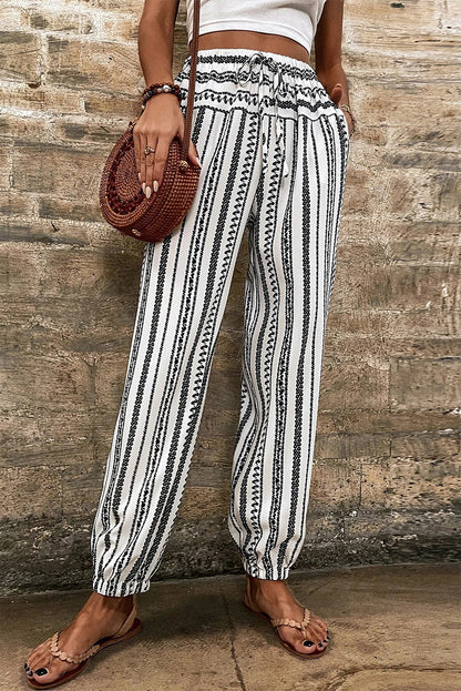 Trendy black striped boho pants