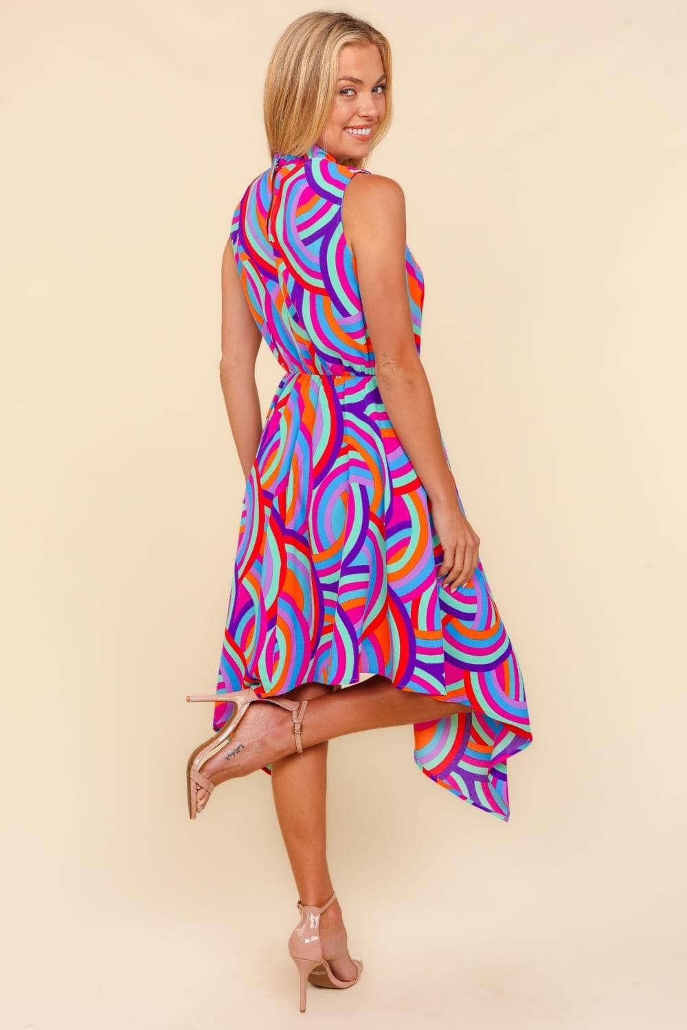 Haptics Full Size Mock Neck Sleeveless Printed Dress.