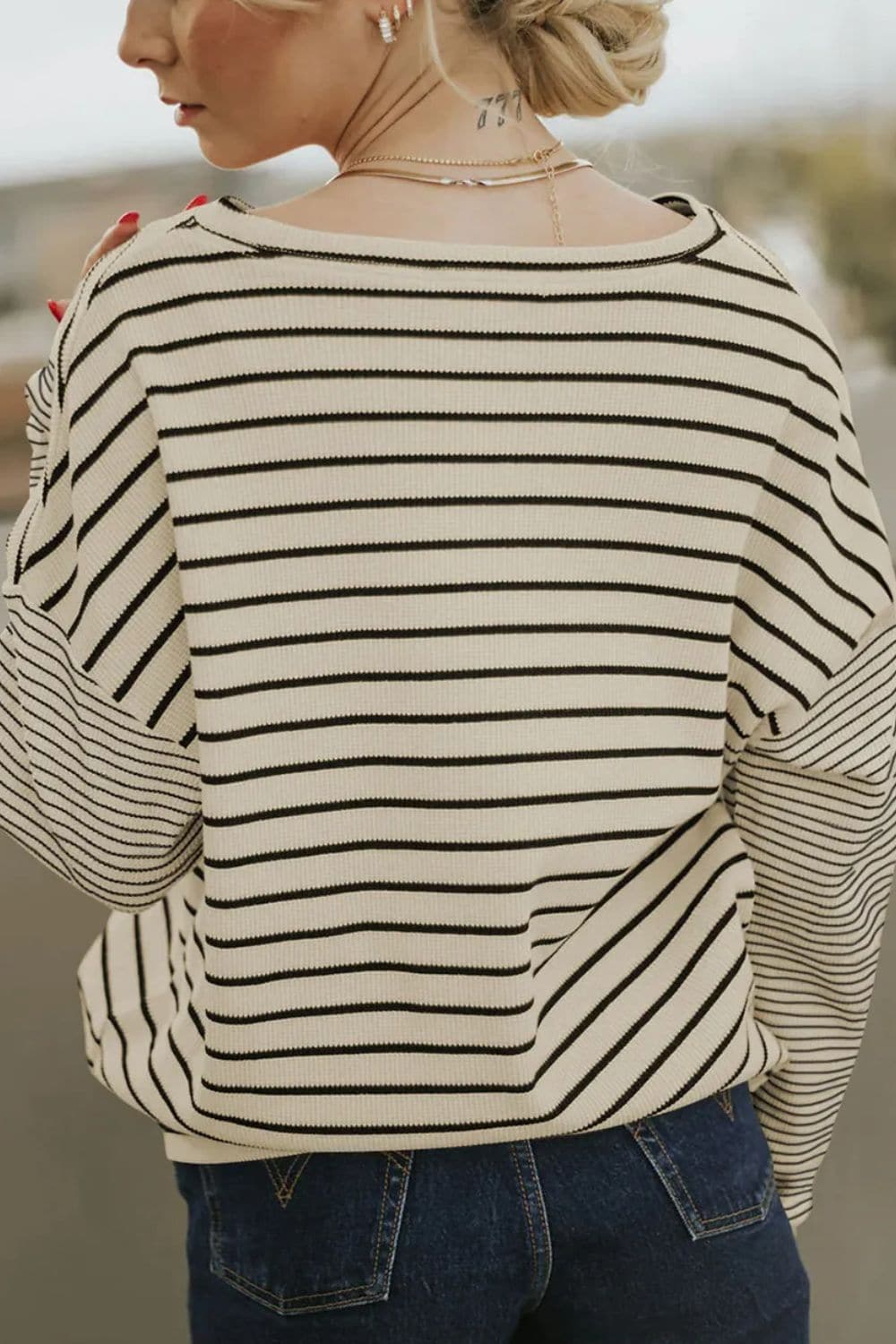 Casual striped dropped shoulder tee