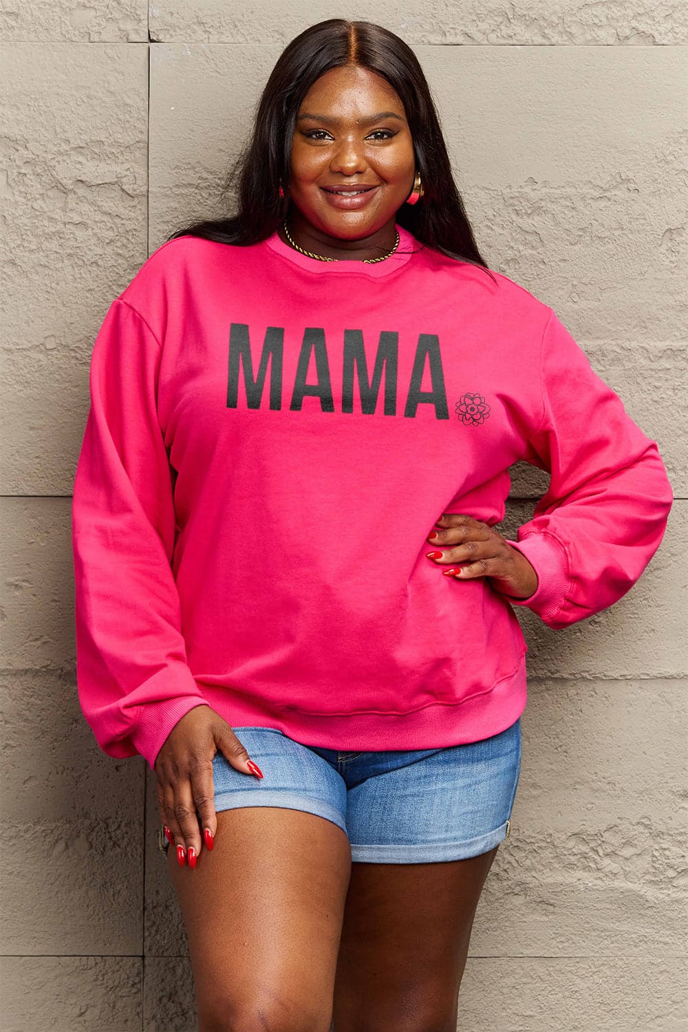 Simply Love Full Size MAMA Graphic Long Sleeve Sweatshirt.