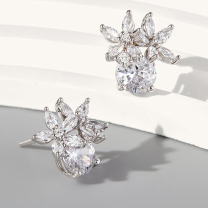 Zircon 925 Sterling Silver Flower Stud Earrings.