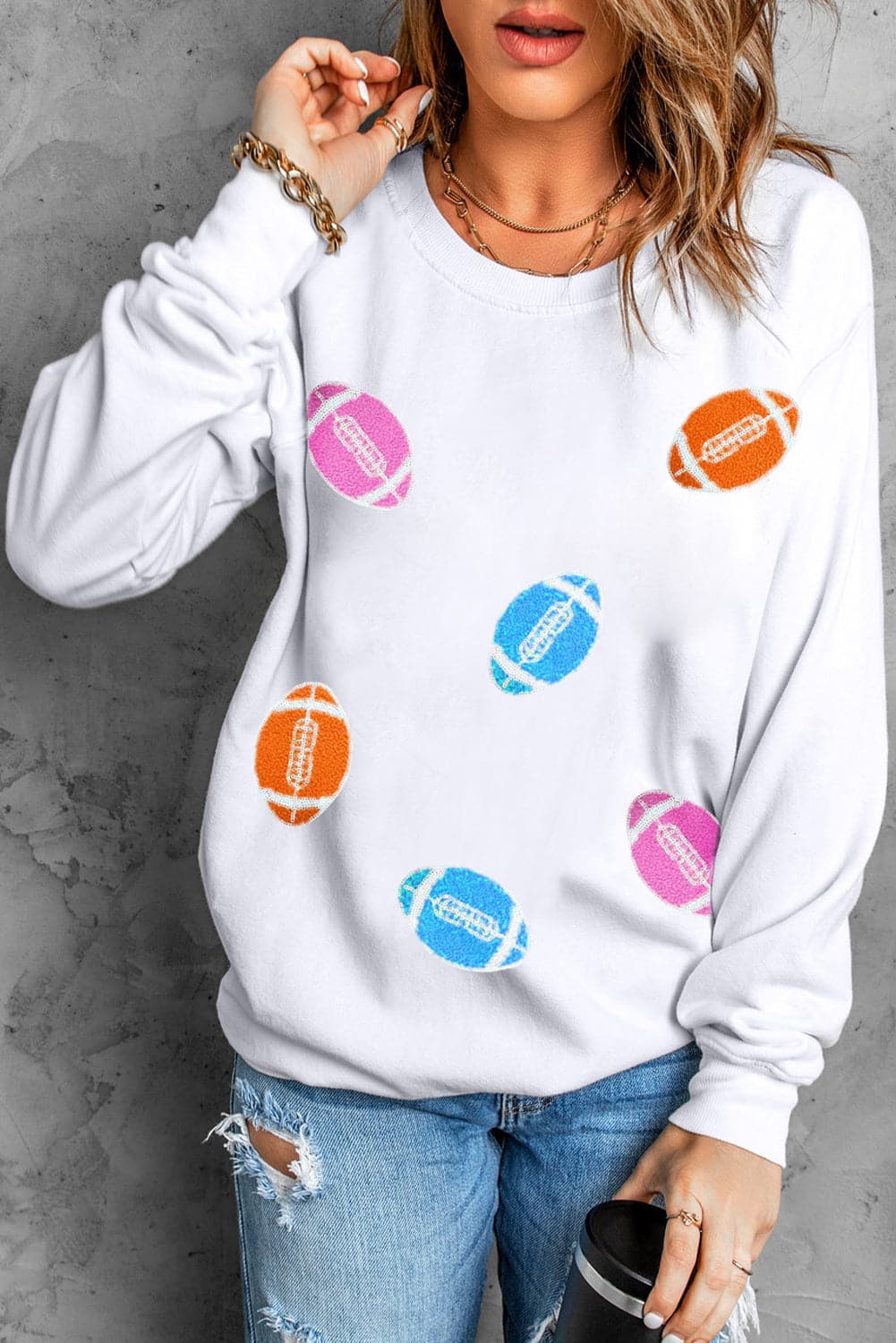 Football Round Neck Long Sleeve Sweatshirt.