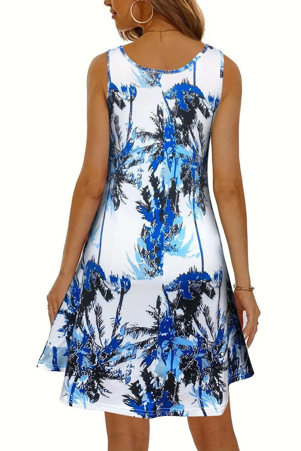 Printed Scoop Neck Wide Strap Mini Dress.