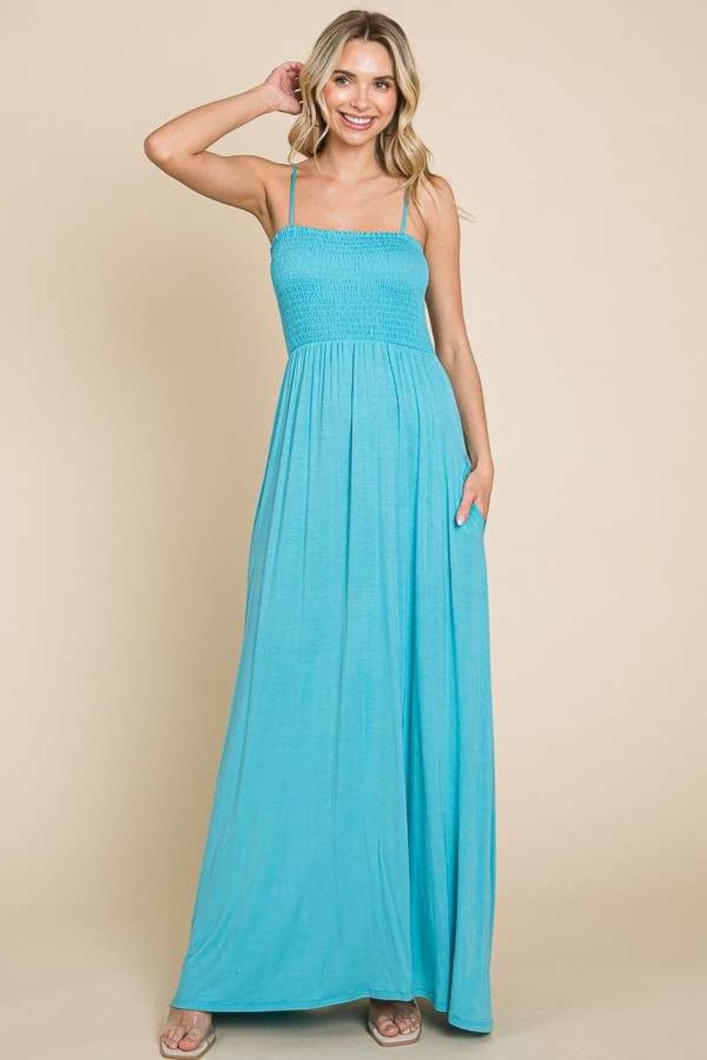 Culture Code Full Size Smocked Cami Maxi Dress with Pockets.