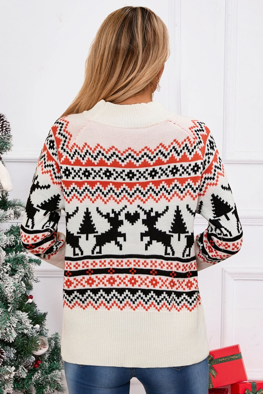 Festive angel wings reindeer sweater with long sleeves