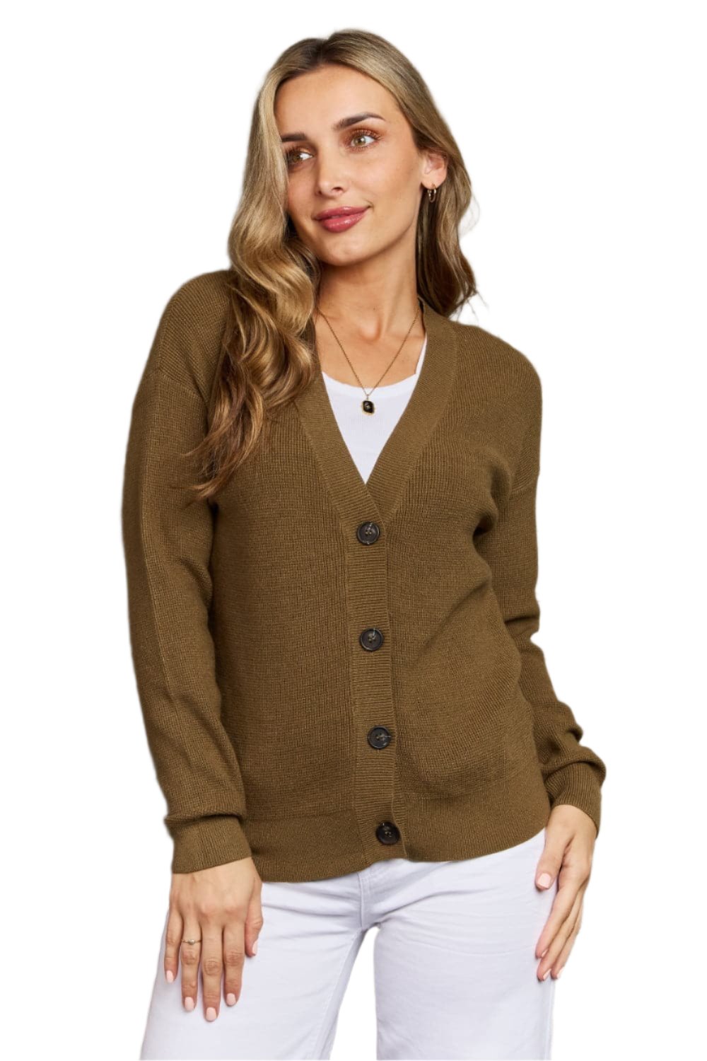 Zenana Kiss Me Tonight Full Size Button Down Cardigan in Olive.