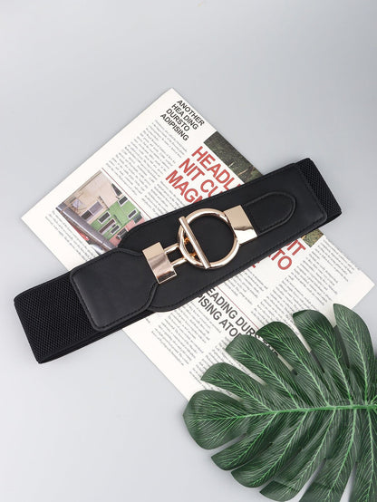 PU Elastic Wide Belt with Alloy Buckle.