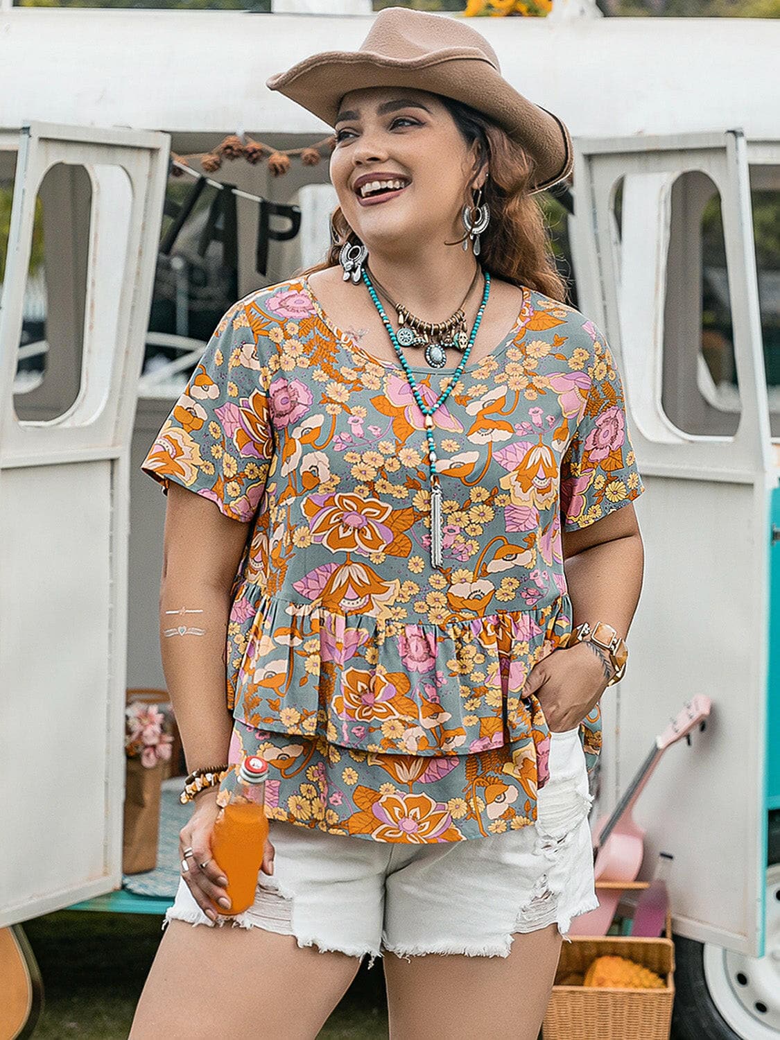 Plus Size Layered Printed Round Neck Short Sleeve BlouseUpgrade Your Style with our Plus Size Layered Printed Blouse
 Step up your fashion game with our stunning Plus Size Layered Printed Round Neck Short Sleeve Blouse. TLove Salve Size Layered Printed Round Neck Short Sleeve Blousejust arrived