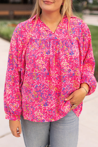 Floral elegance plus size puff sleeve blouse in purple