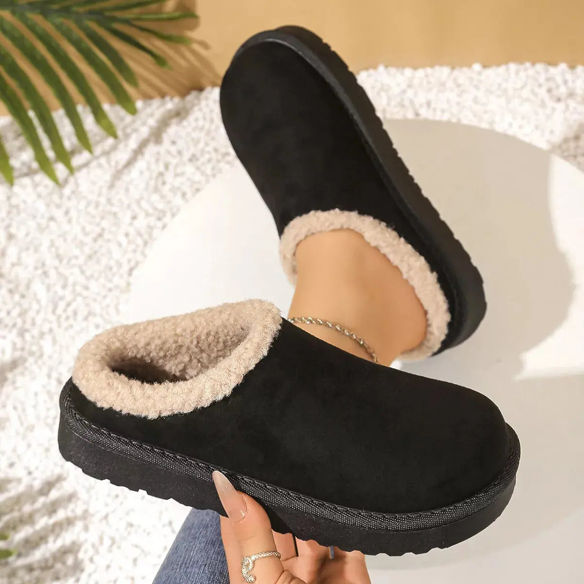 Plush Lined Round Toe Slippers Simply Love