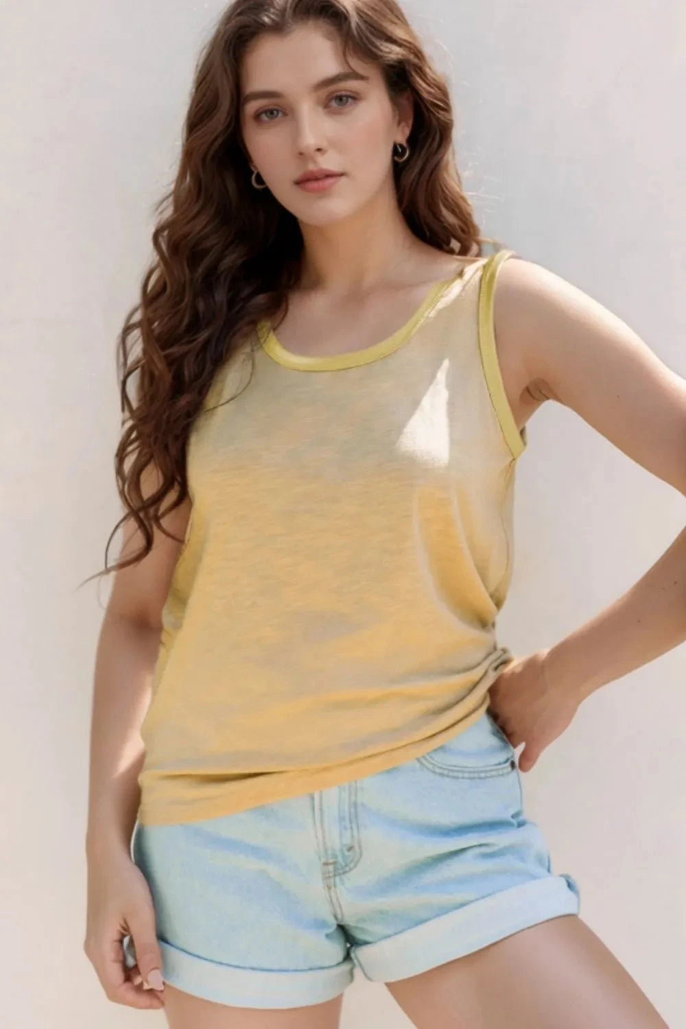 Round Neck Wide Strap Tank Simply Love