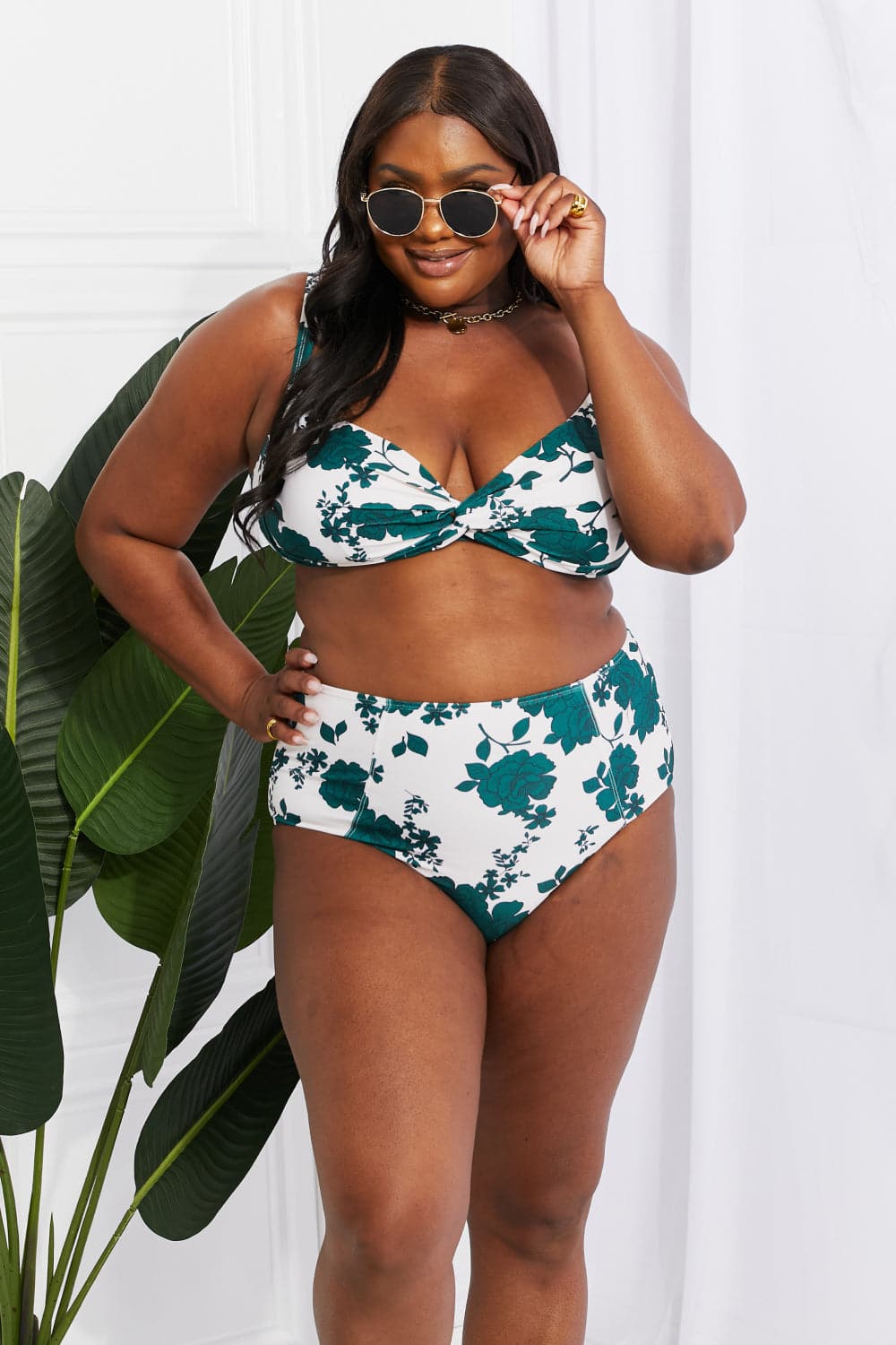 Marina West Swim Take A Dip Twist High-Rise Bikini in Forest.