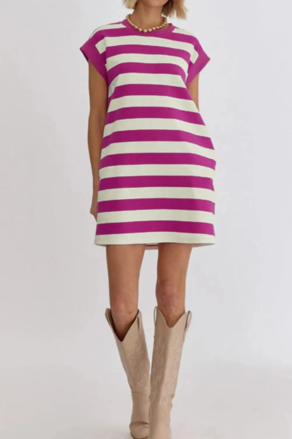Stripe Cap Sleeve Pocketed Shift Tee Dress Simply Love