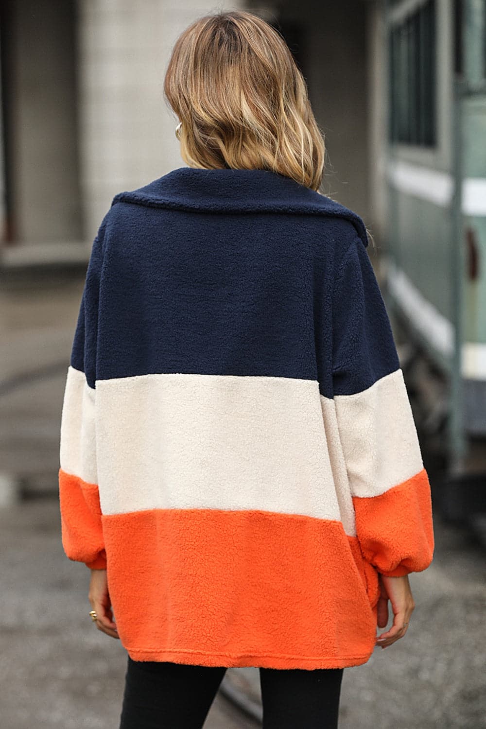 Color Block Quarter Zip Sweatshirt.