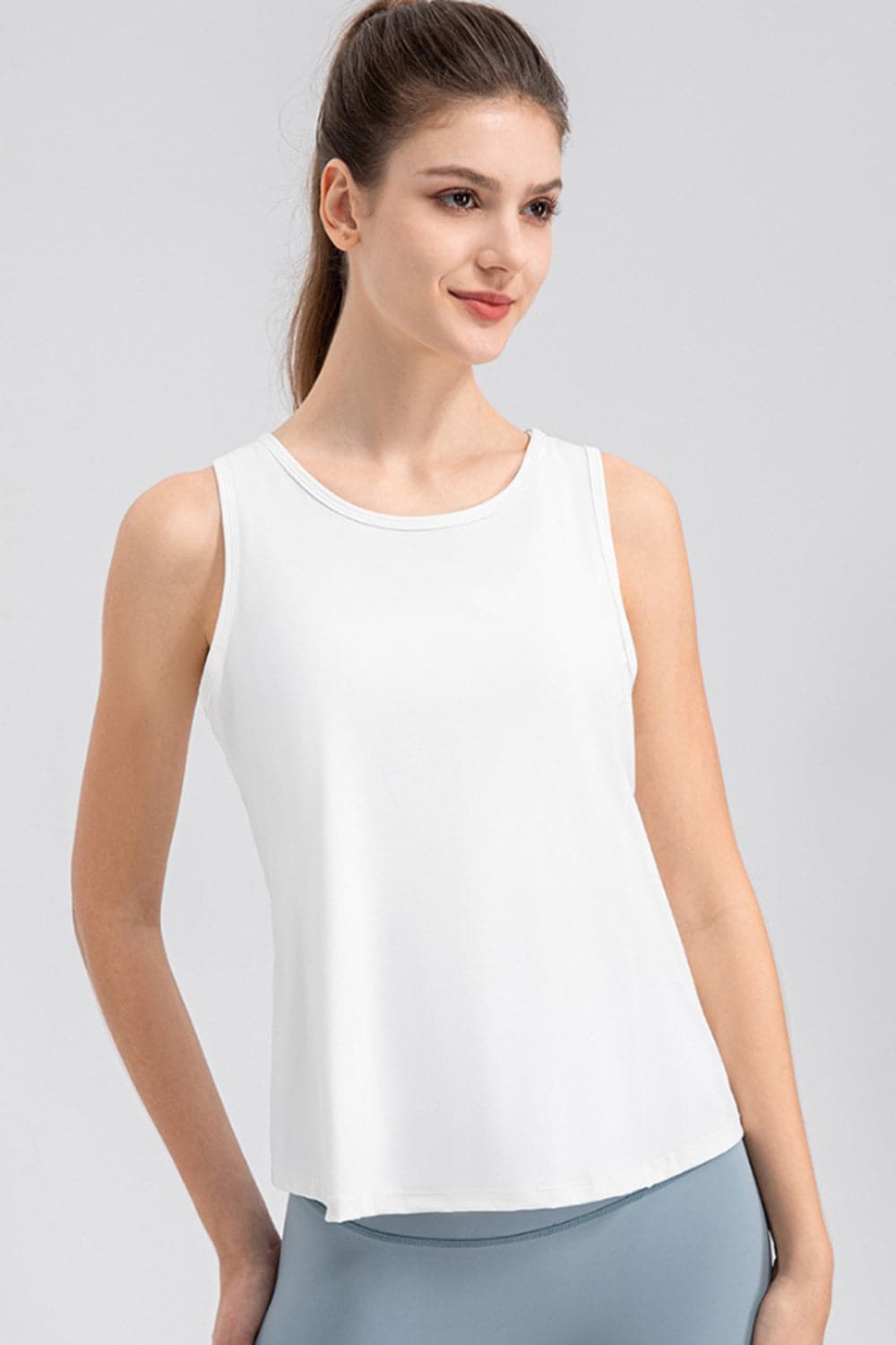 Wide Strap Round Neck Active Tank.