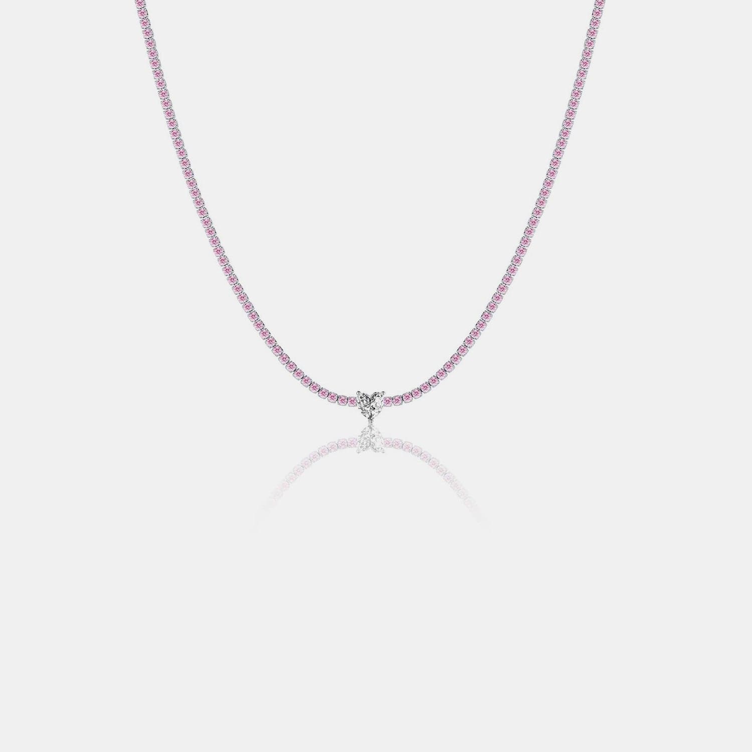 Heart Inlaid Zircon 925 Sterling Silver Necklace.