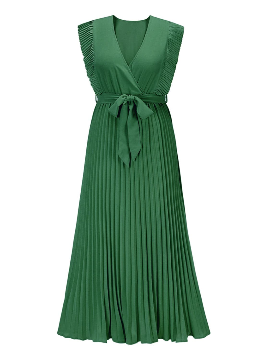 Tied Surplice Cap Sleeve Pleated Dress.