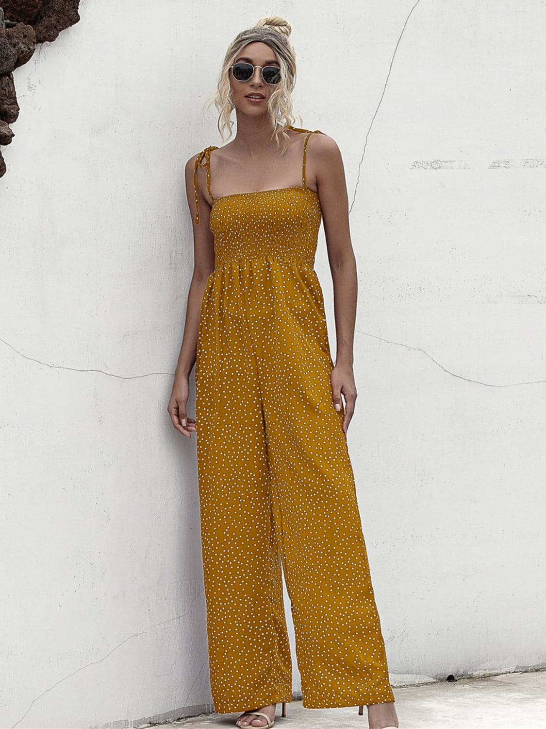 Square Neck Spaghetti Strap Jumpsuit.